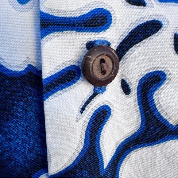 VTG Ky's Mens Hawaiian Shirt Blue Aloha Floral All Over Print Size 2XL *FLAWS* - Picture 6 of 10